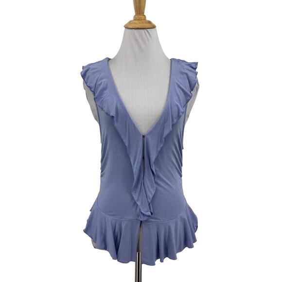 Free People Tank Top Womens Medium Periwinkle Ruffle Me Away V Neck Ruched Sides - Picture 1 of 14
